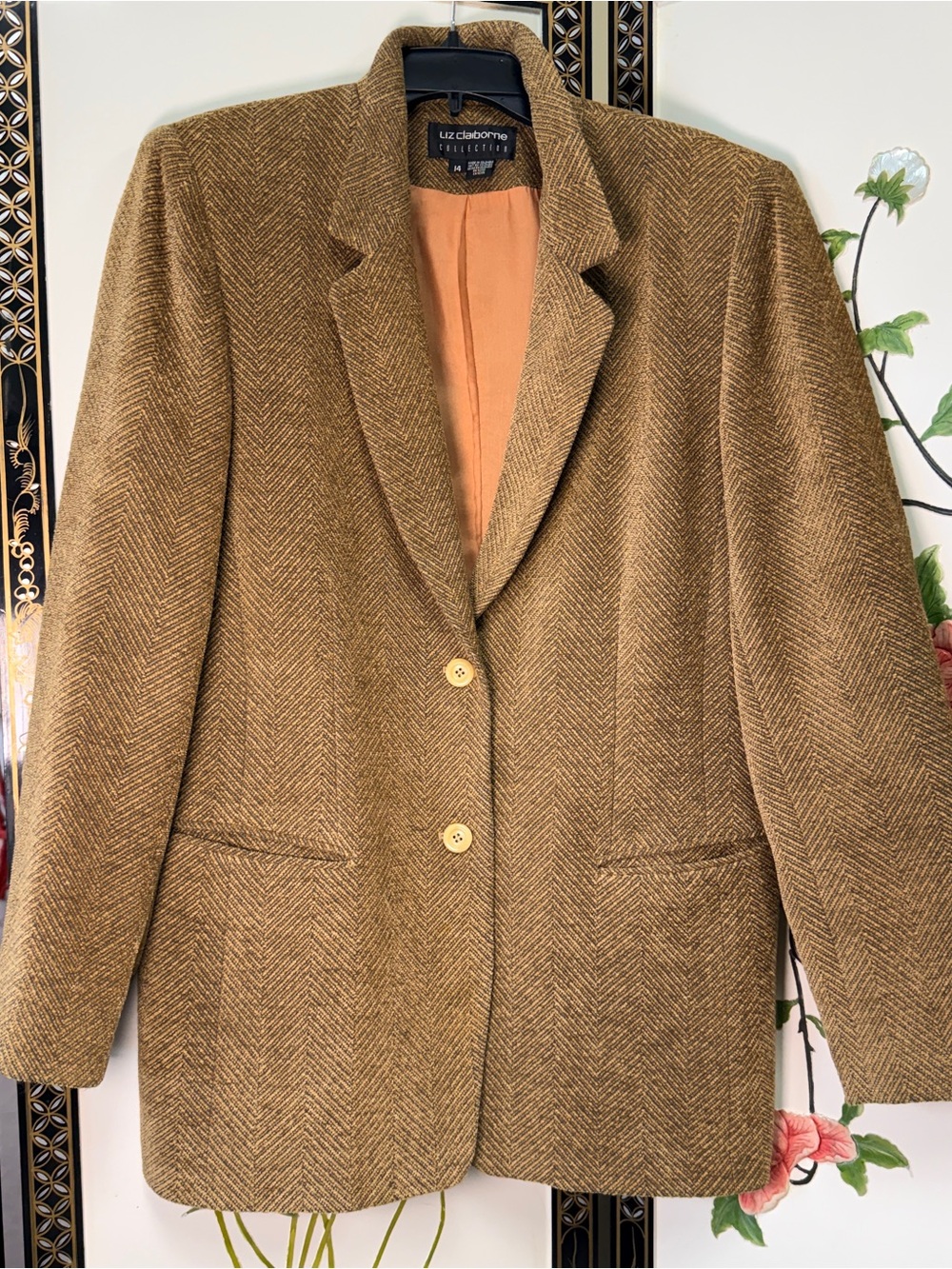 Vintage Liz Claiborne Women's Herringbone FABULOUS Blazer Jacket in Brown